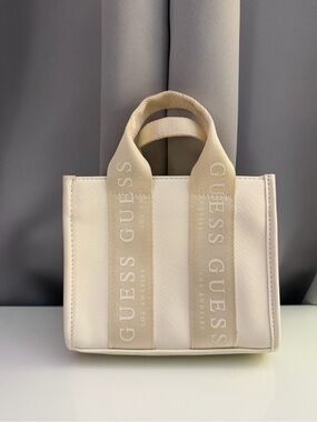 GUESS Cream Mini Tote with Branded Webbing Handles